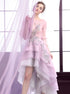 Lavender A Line Asymmetrical Lace Appliques Prom Dress LBQ0459